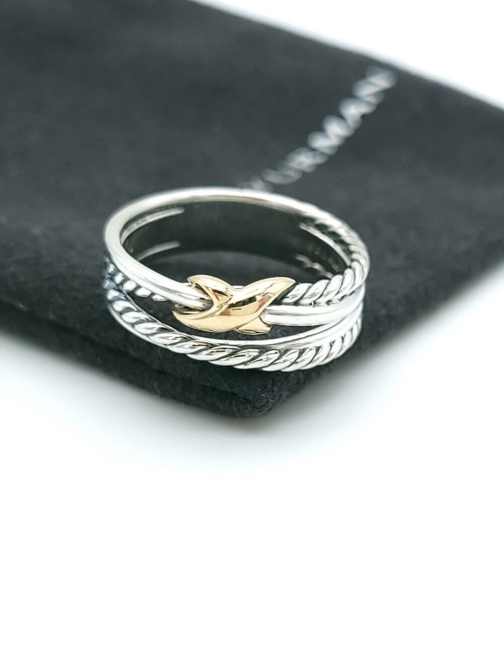 David Yurman Sterling Silver & 18k Gold X Crossover 6"mm Band Ring Size 7